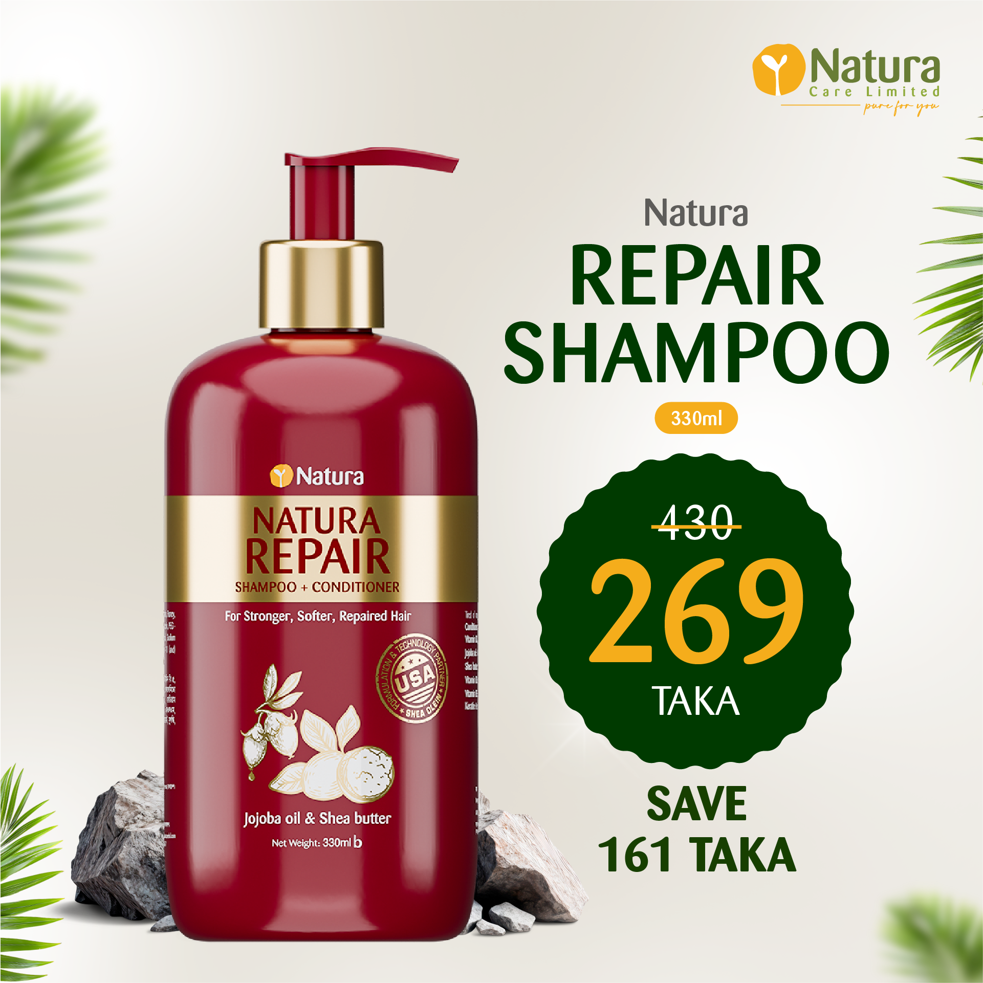 36817 Natura Repair Shampoo + Conditioner 330ml - Image 1