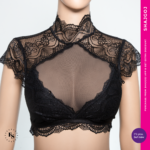 Freesia Neckband Lace Padded Blouse - Black - Image 2