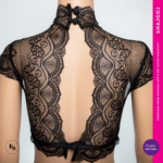Freesia Neckband Lace Padded Blouse - Black - Image 3