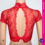 Freesia Neckband Lace Padded Blouse - Red - Image 2