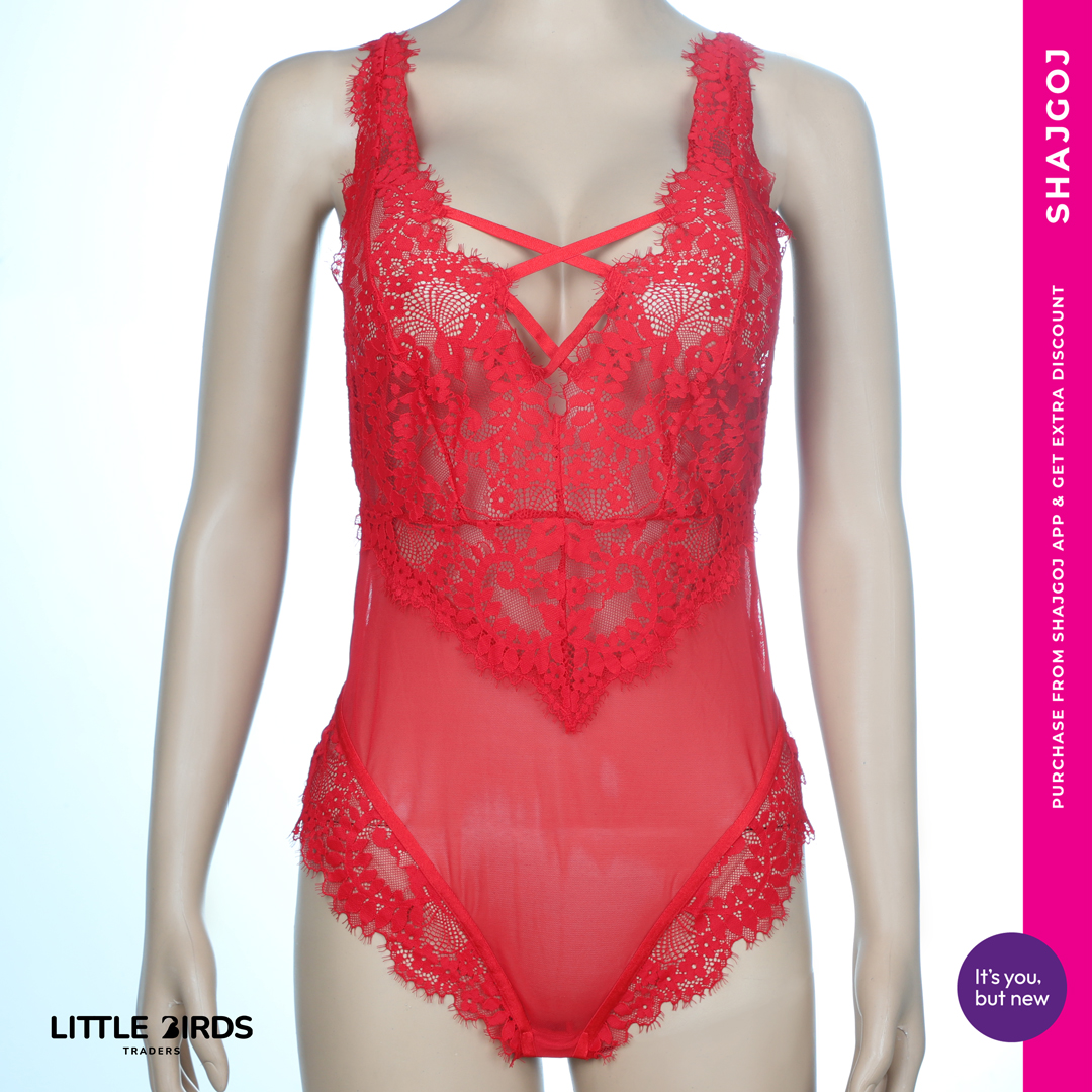 LBT-Bold-And-Crisp-Lacy-Bodysuit-Red-1 LBT Bold And Crisp Lacy Bodysuit - Red - Image 1