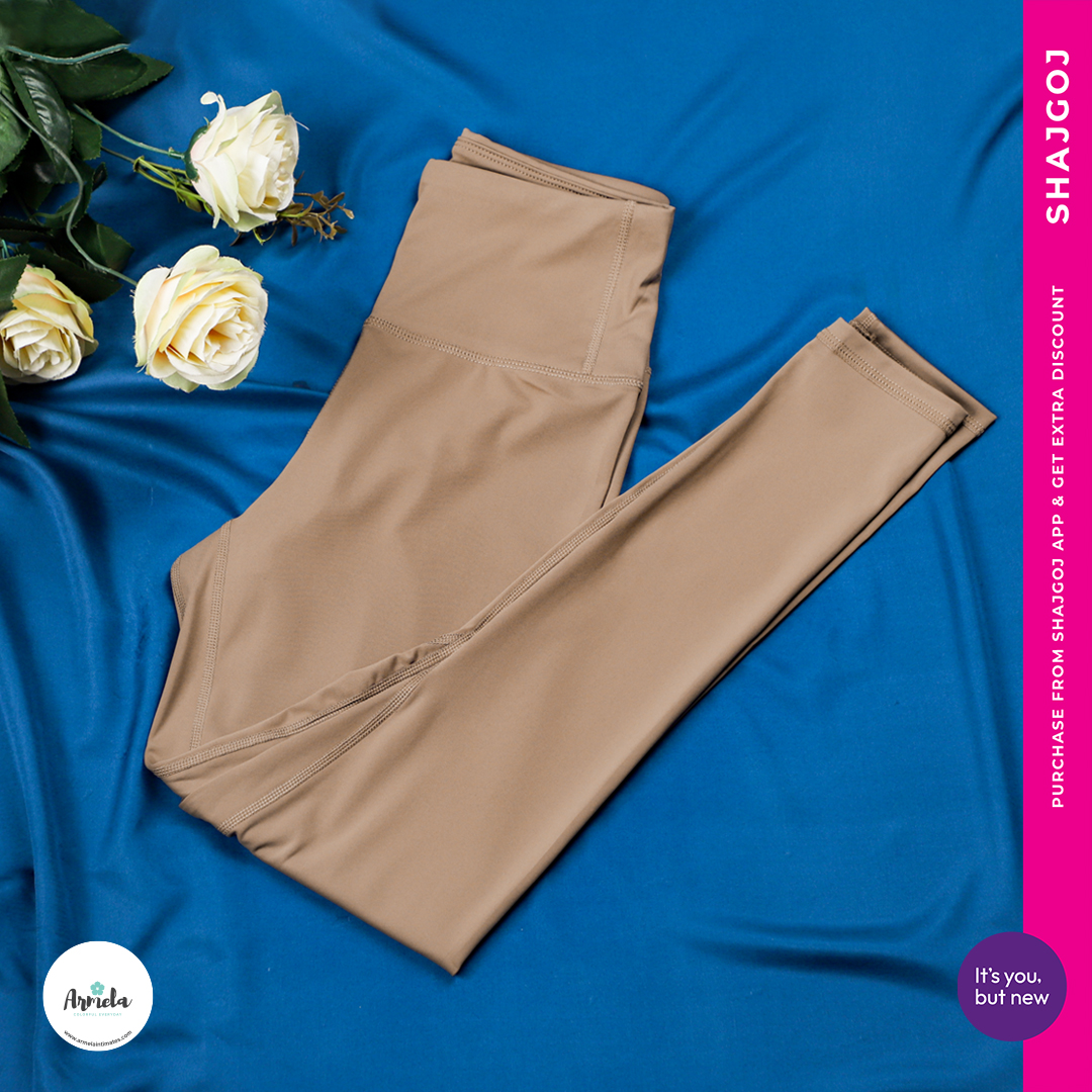 armela-high-waist-leggings-sand-brown-1 Armela High Waist Leggings - Sand Brown - Image 1