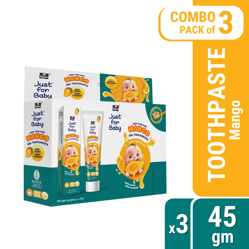 parachute-just-for-baby-baby-gel-toothpaste-45g-mango-pack-of-3 Parachute Just for Baby - Baby Gel Toothpaste 45g (Mango) - Pack of 3 - Image 1